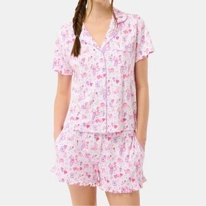 Roller Rabbit Pink and White Printed Pajama Set